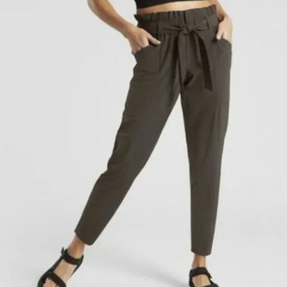 ATHLETA Skyline Paper Bag Waist Pants Olive Gray/Green Size 8